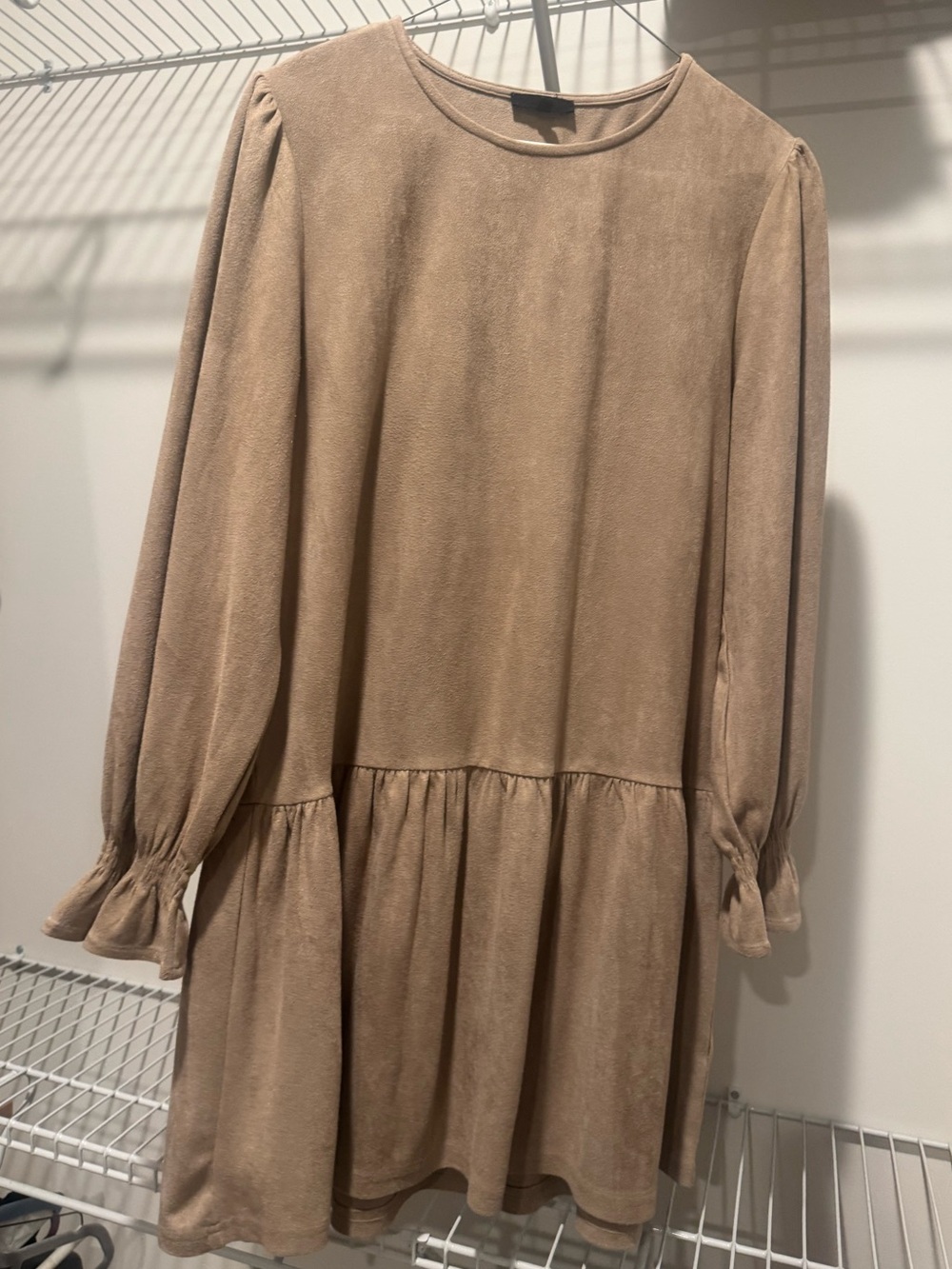 Taupe Long Sleeve Tiered Mini Dress